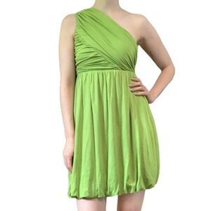 Alice + Olivia One Shoulder Lime Green Chartreuse Bubble Hem Cocktail Dress